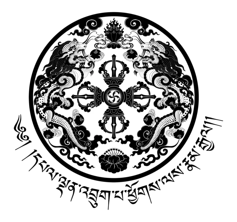National Emblem of Bhutan, black and white with black text