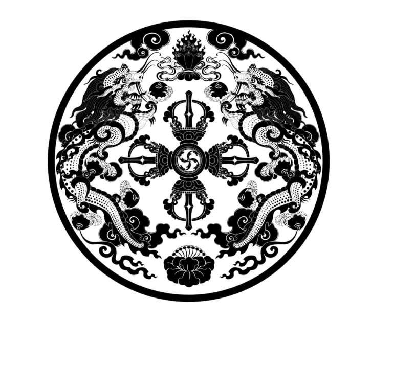 National Emblem of Bhutan, black and white with white text